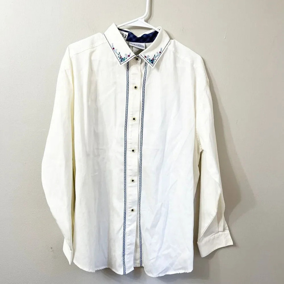 Vtg 80s Jantzen Womens White Button Up Shirt Size XL Embroidered Floral Cottage - Picture 1 of 10